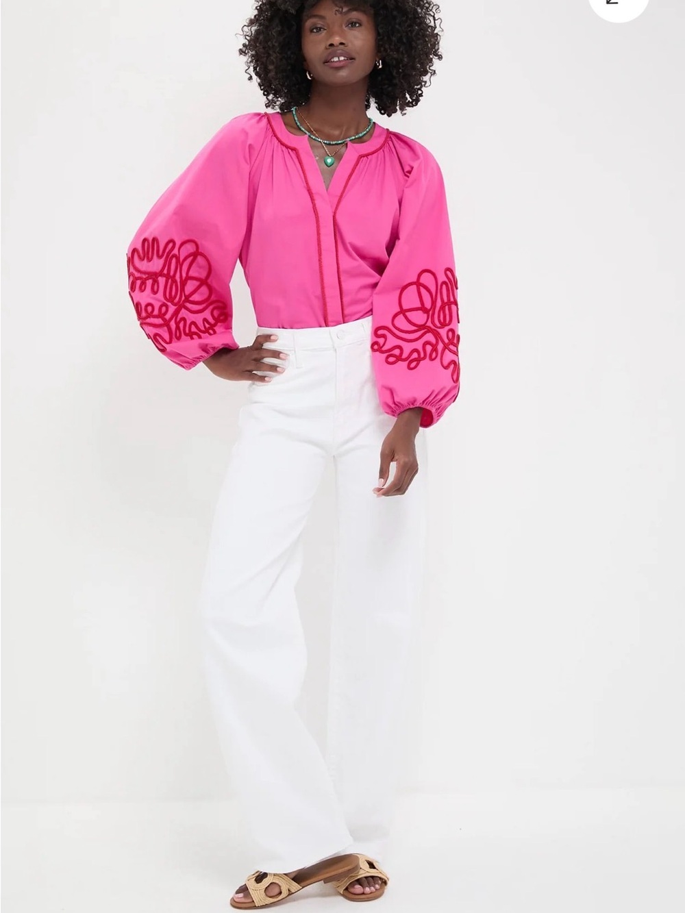 Pink Red Soutache Balloon-Sleeve Blouse with Embroidered Cuffs Tuckernuck S